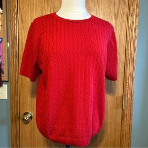ALFRED DUNNER Women’s Large Short Sleeve Thin Sweater‎ Red Ribbed Casual Career